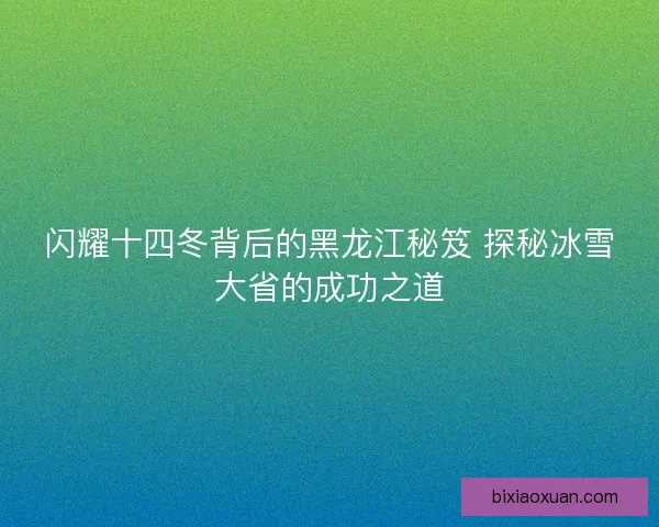 闪耀十四冬背后的黑龙江秘笈 探秘冰雪大省的成功之道